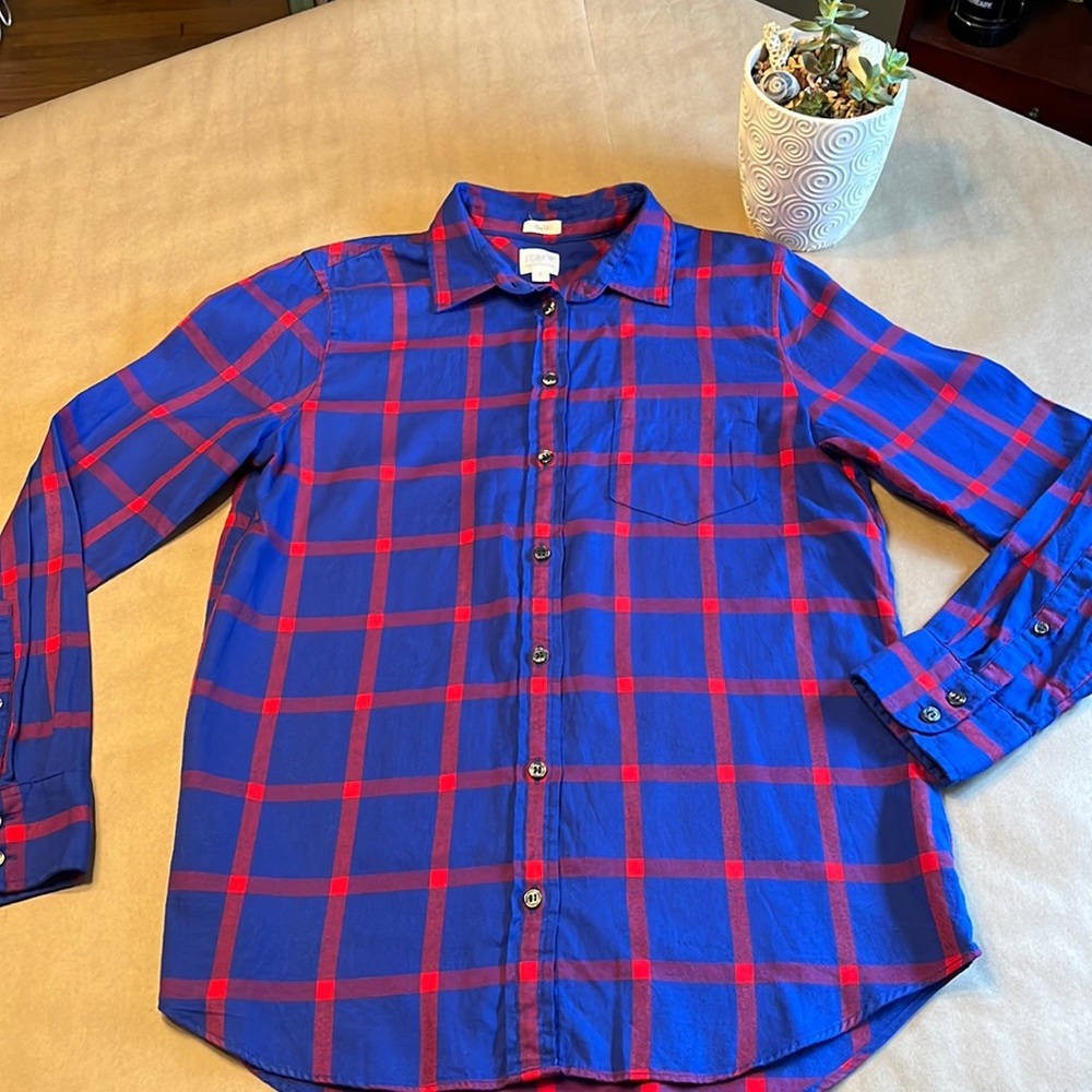 Women’s J Crew Boy Fit Flannel Shirt Size Small Blue and Red